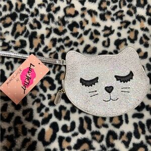 Betsey Johnson Glitter Cat Wristlet - Silver and Black